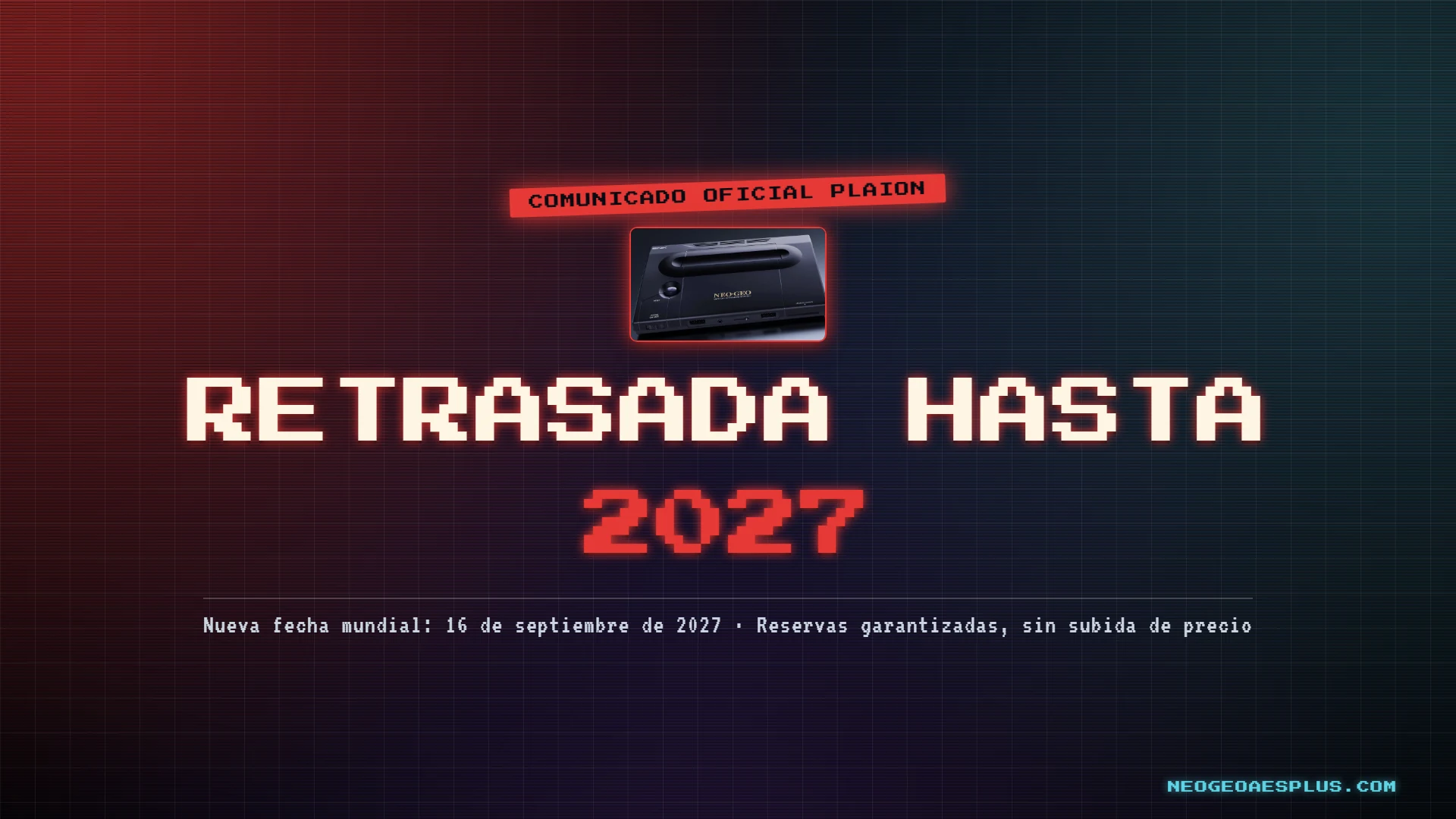 Plaion retrasa la Neo Geo AES+ al 16 de septiembre de 2027